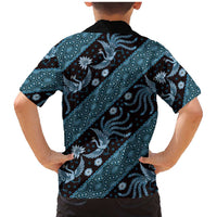 Indonesia Batik Pattern Family Matching Mermaid Dress and Hawaiian Shirt Blue Version