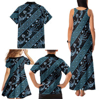 Indonesia Batik Pattern Family Matching Tank Maxi Dress and Hawaiian Shirt Blue Version