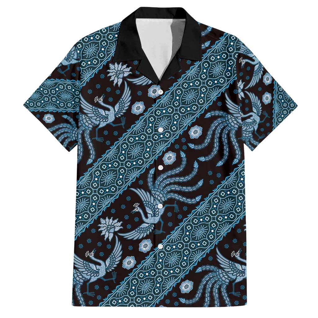 Indonesia Batik Pattern Family Matching Tank Maxi Dress and Hawaiian Shirt Blue Version