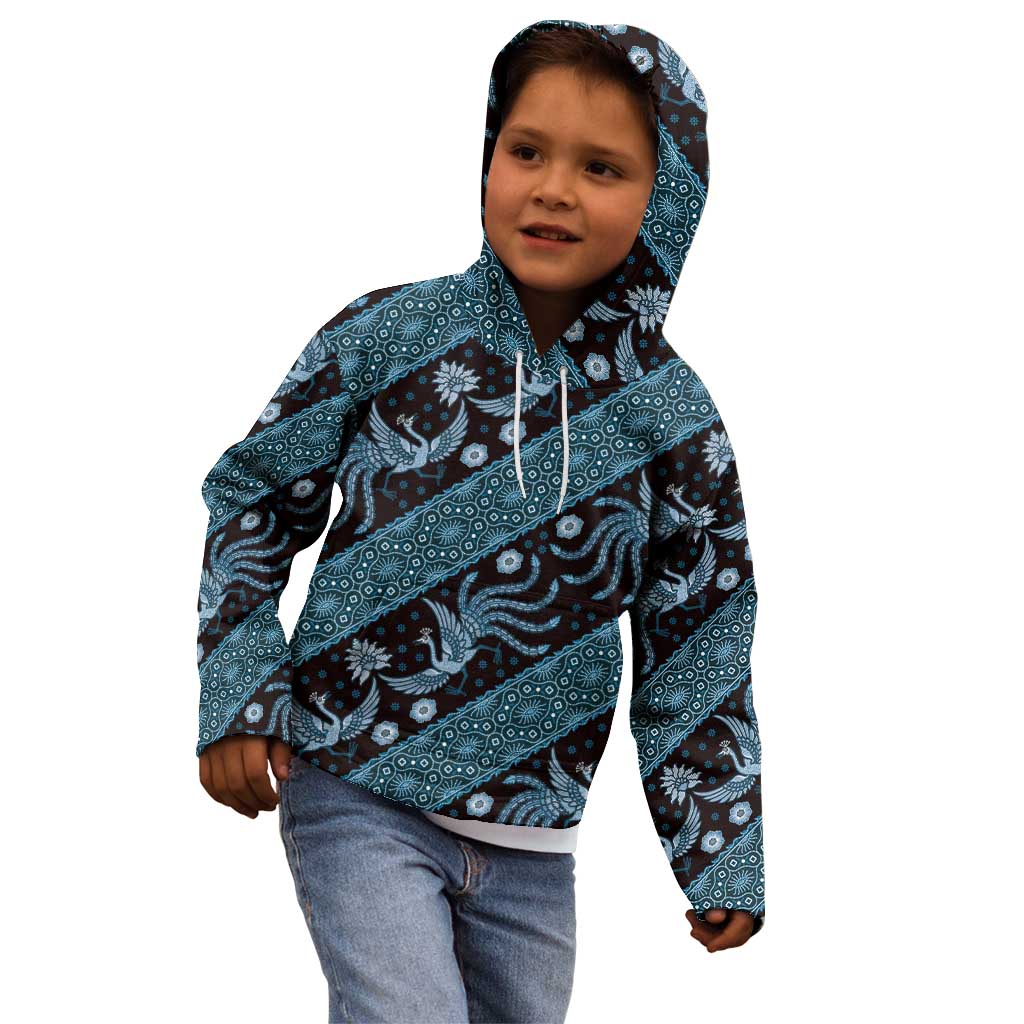 Indonesia Batik Pattern Kid Hoodie Blue Version