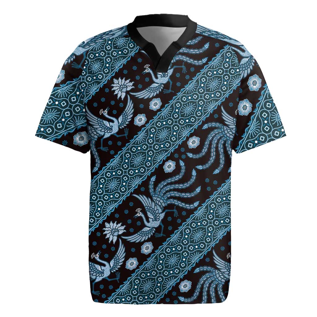Indonesia Batik Pattern Rugby Jersey Blue Version