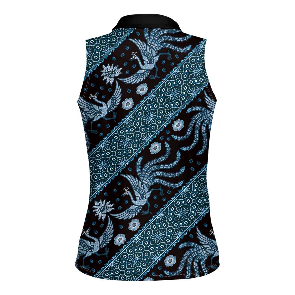 Indonesia Batik Pattern Women Sleeveless Polo Shirt Blue Version