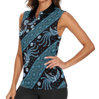Indonesia Batik Pattern Women Sleeveless Polo Shirt Blue Version