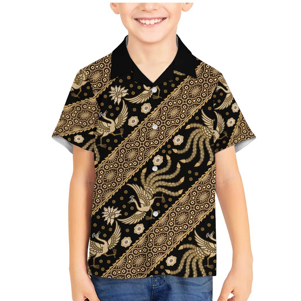 Indonesia Batik Pattern Family Matching Mermaid Dress and Hawaiian Shirt Gold Version