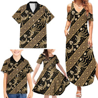 Indonesia Batik Pattern Family Matching Summer Maxi Dress and Hawaiian Shirt Gold Version