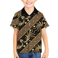 Indonesia Batik Pattern Family Matching Tank Maxi Dress and Hawaiian Shirt Gold Version