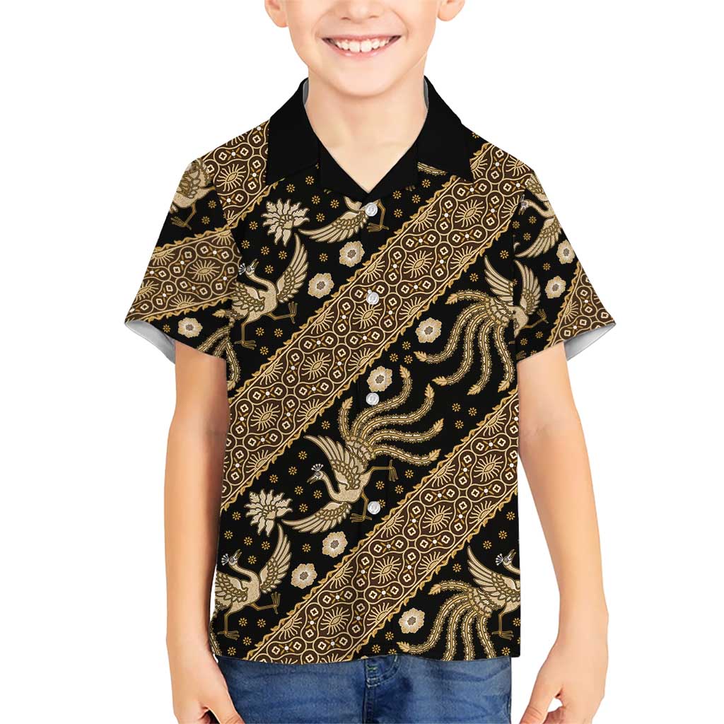 Indonesia Batik Pattern Kid Hawaiian Shirt Gold Version