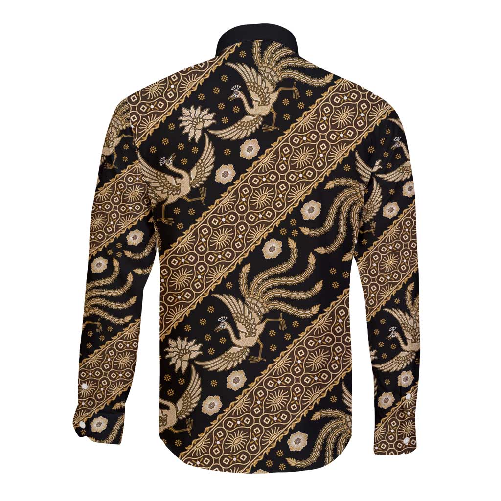 Indonesia Batik Pattern Long Sleeve Button Shirt Gold Version
