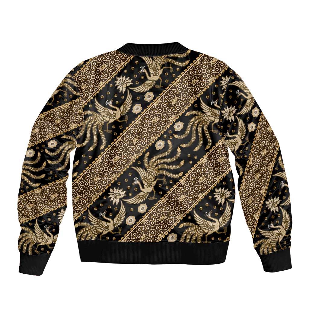 Indonesia Batik Pattern Sleeve Zip Bomber Jacket Gold Version