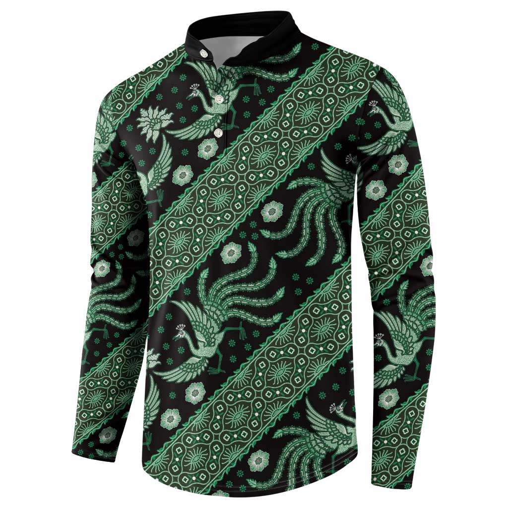 Indonesia Batik Pattern Button Sweatshirt Green Version