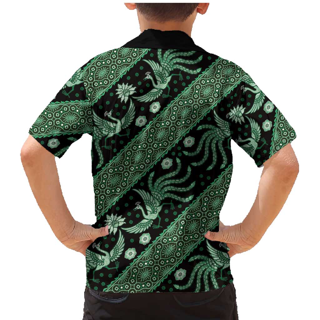 Indonesia Batik Pattern Family Matching Mermaid Dress and Hawaiian Shirt Green Version