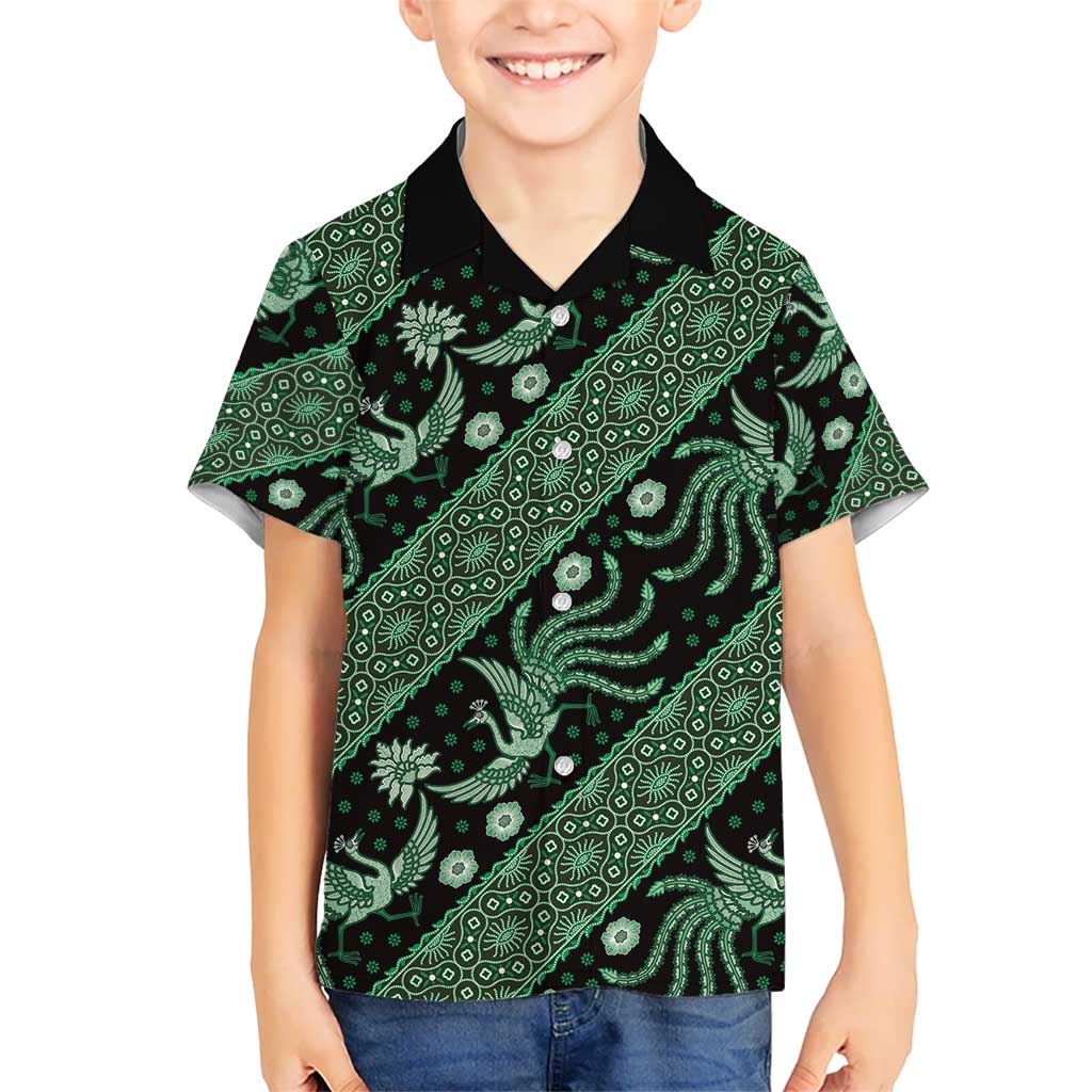 Indonesia Batik Pattern Kid Hawaiian Shirt Green Version