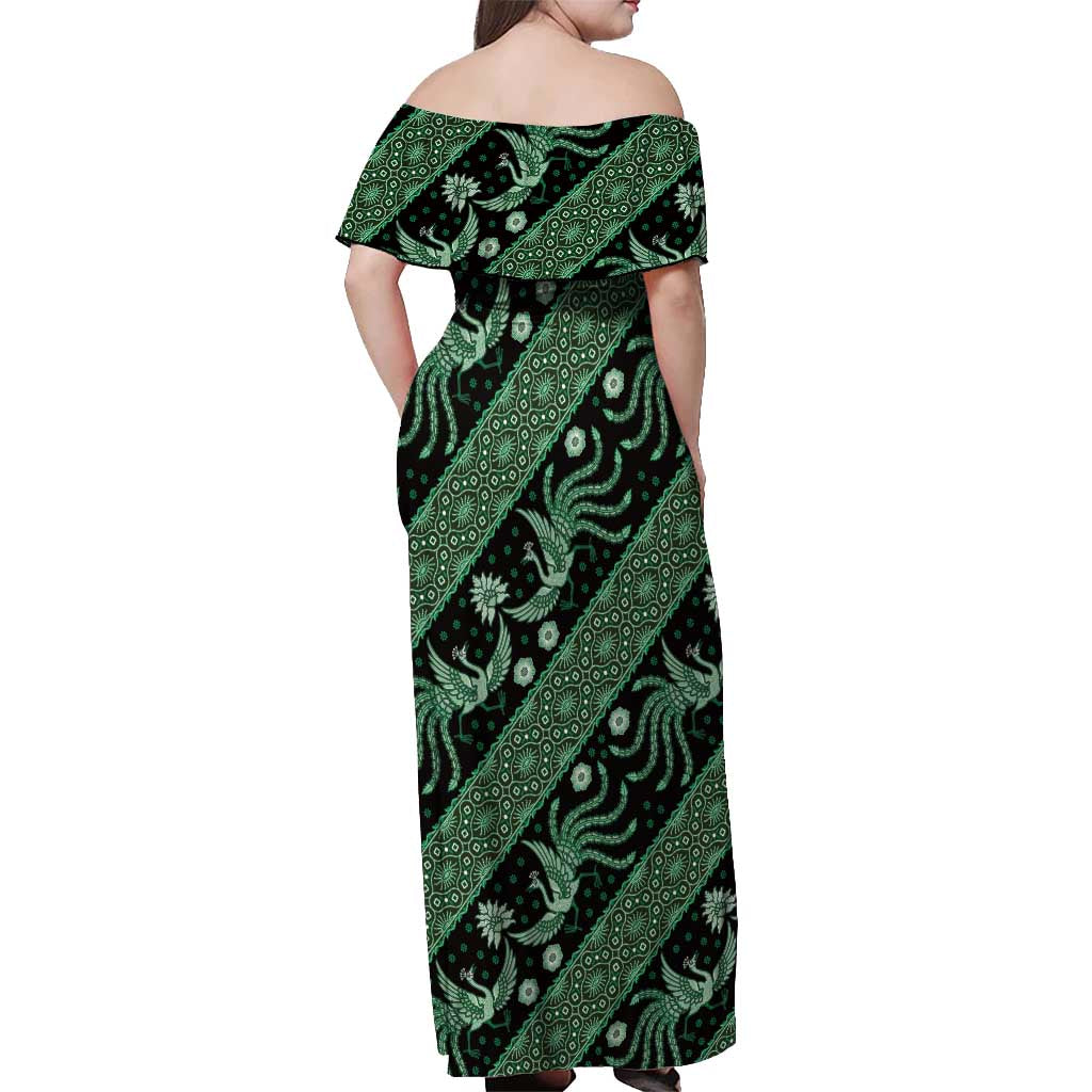 Indonesia Batik Pattern Off Shoulder Maxi Dress Green Version
