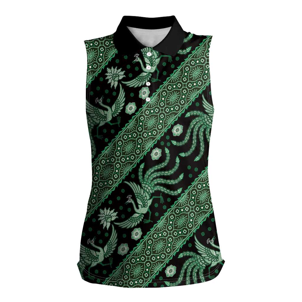 Indonesia Batik Pattern Women Sleeveless Polo Shirt Green Version