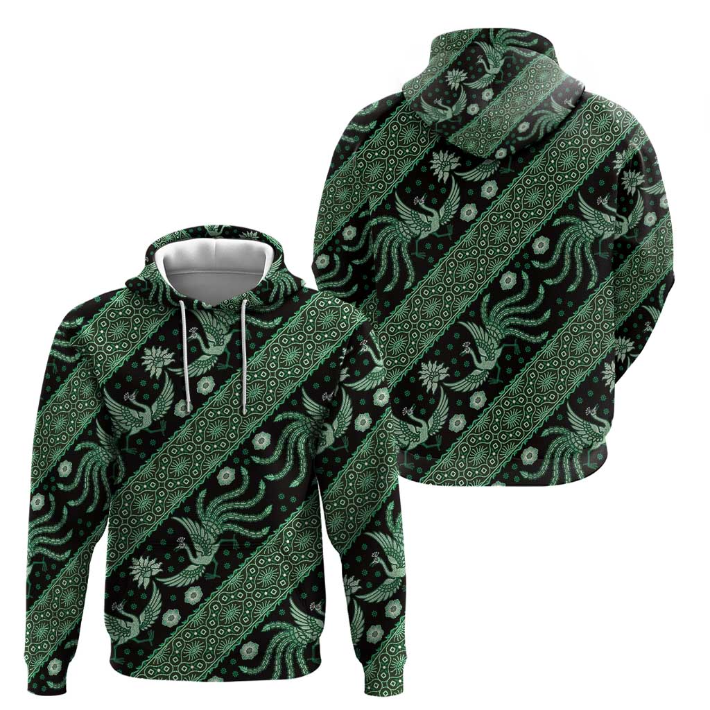 Indonesia Batik Pattern Zip Hoodie Green Version