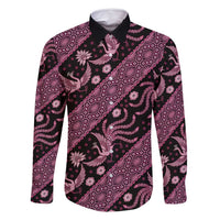 Indonesia Batik Pattern Family Matching Long Sleeve Bodycon Dress and Hawaiian Shirt Pink Version
