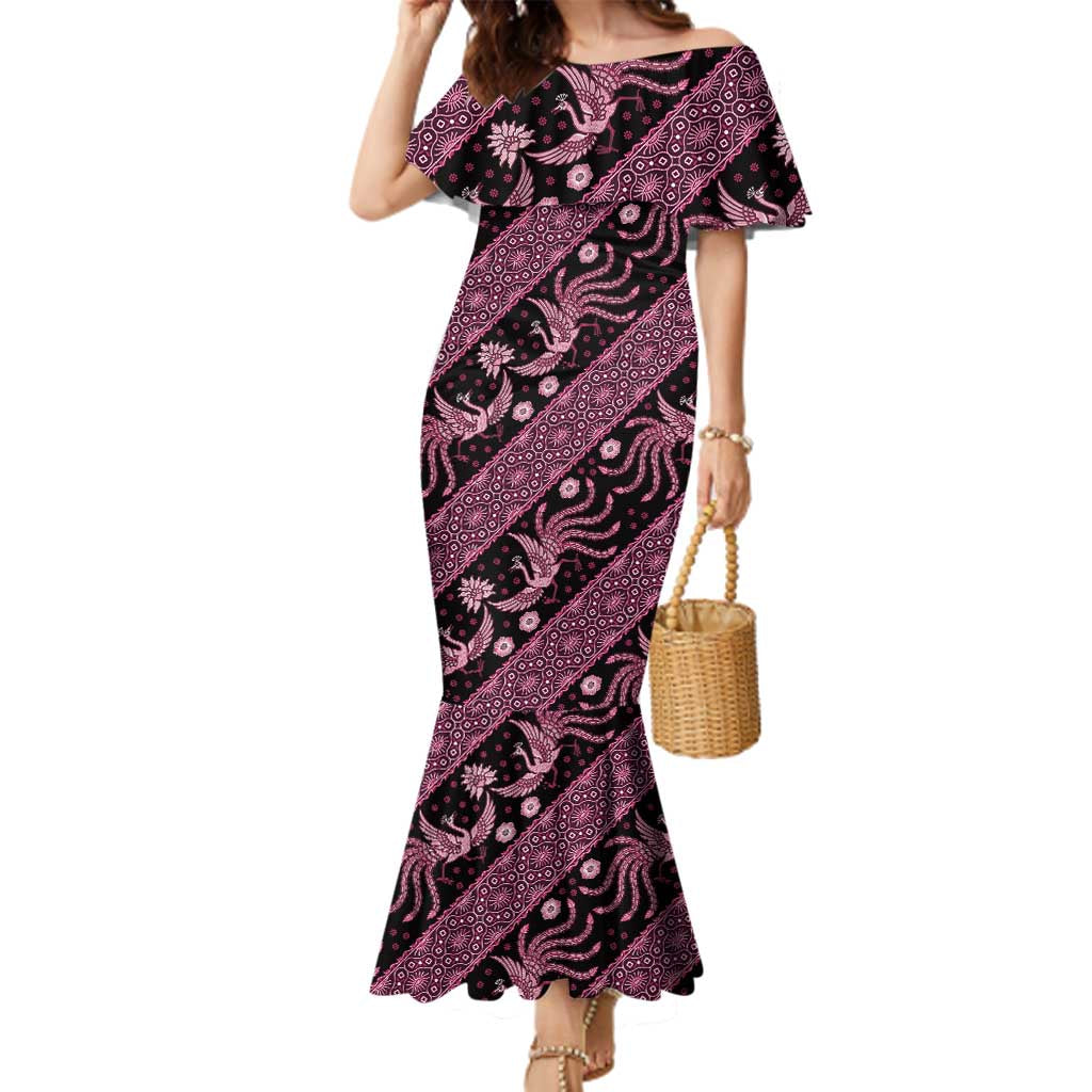 Indonesia Batik Pattern Family Matching Mermaid Dress and Hawaiian Shirt Pink Version