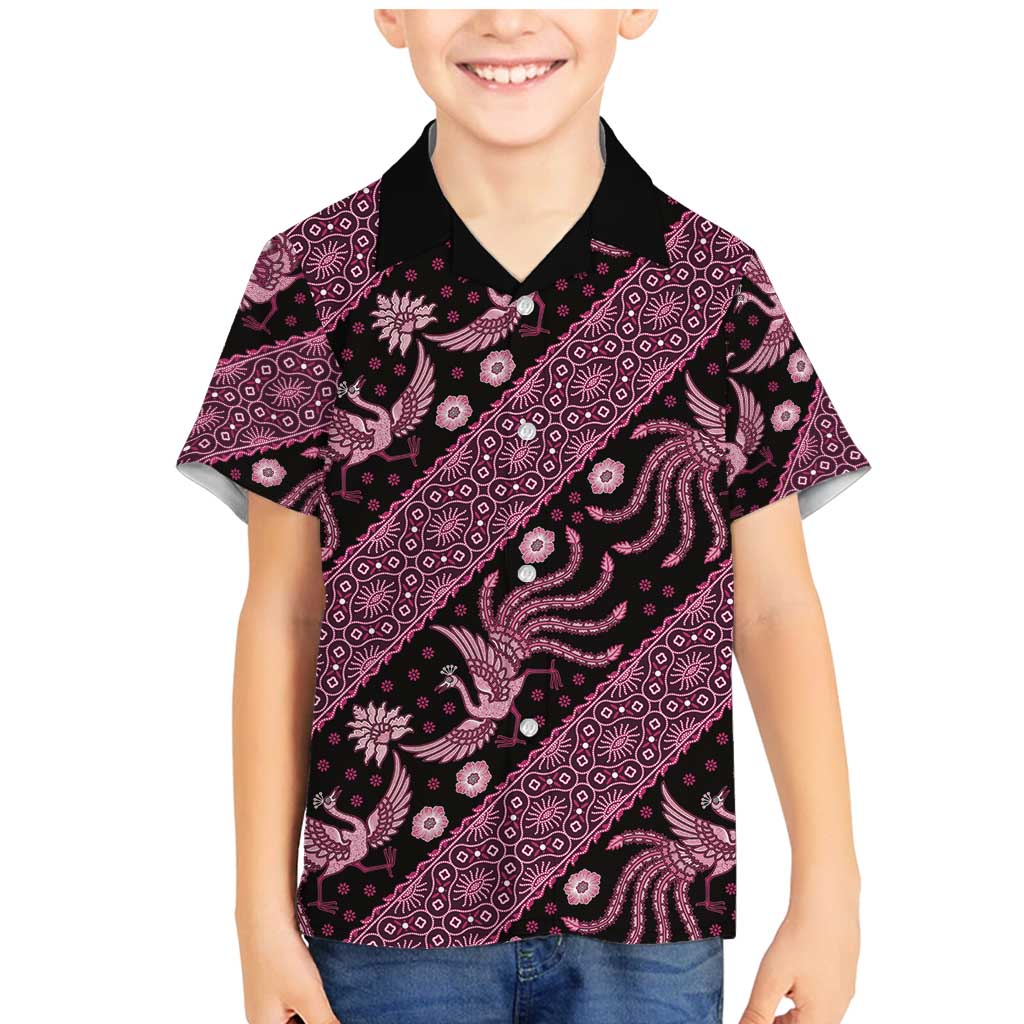 Indonesia Batik Pattern Family Matching Mermaid Dress and Hawaiian Shirt Pink Version