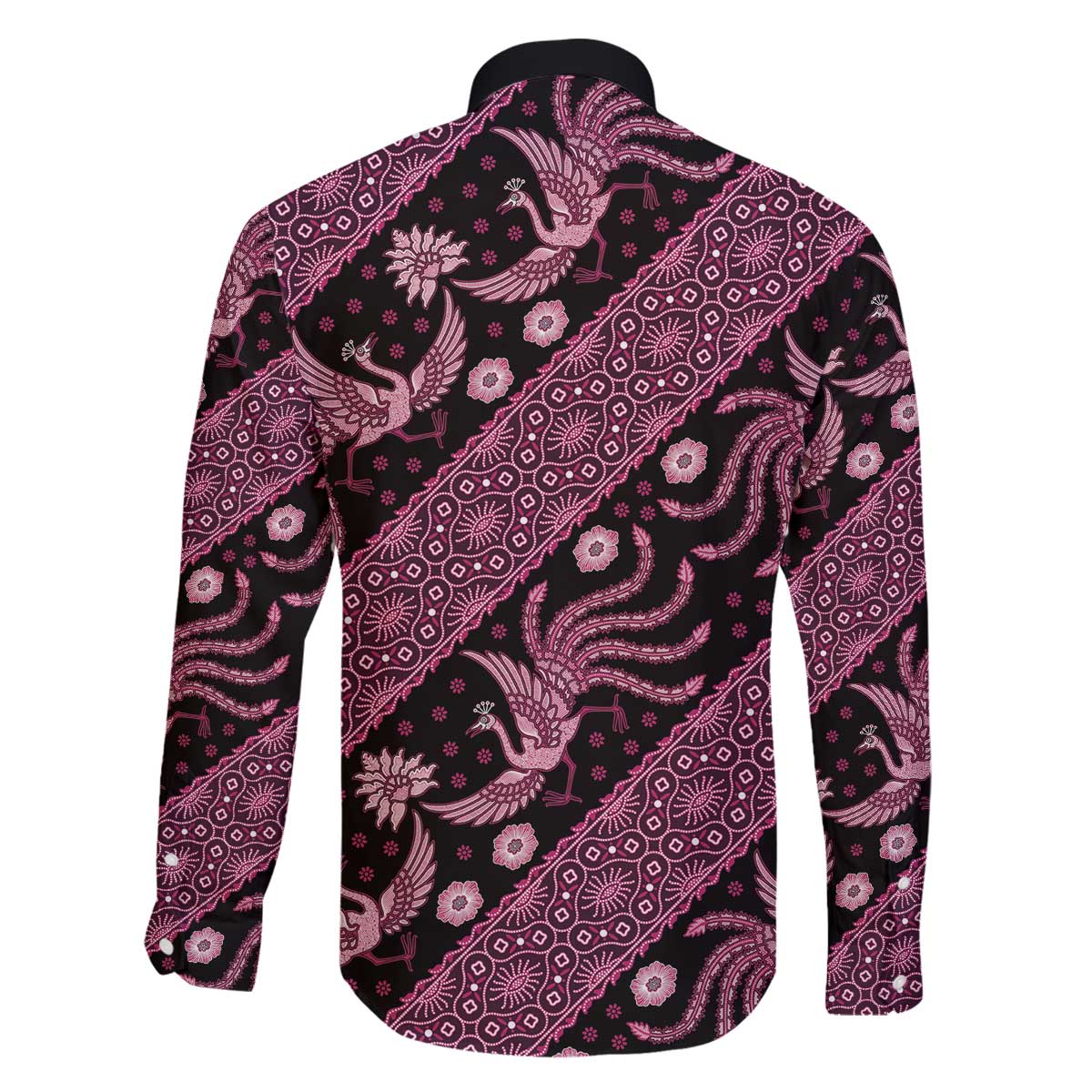 Indonesia Batik Pattern Family Matching Off The Shoulder Long Sleeve Dress and Hawaiian Shirt Pink Version