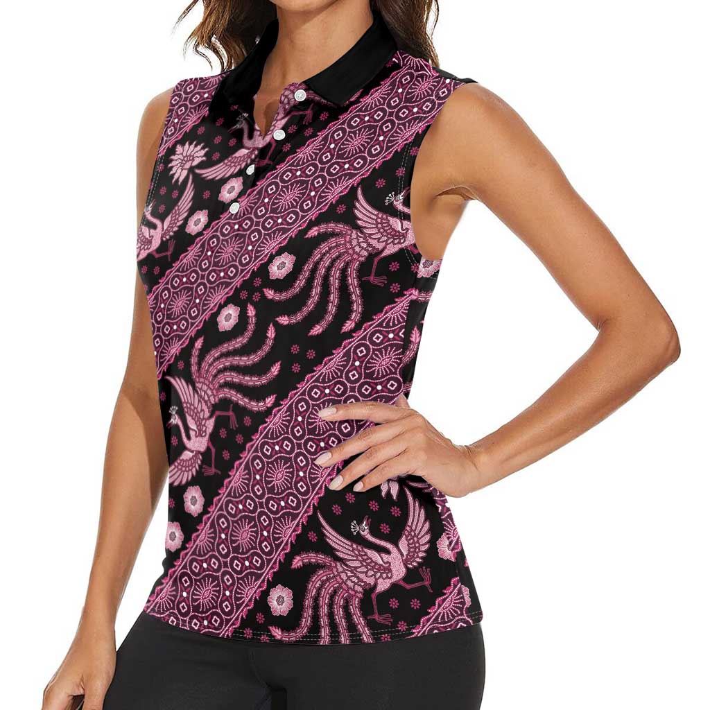 Indonesia Batik Pattern Women Sleeveless Polo Shirt Pink Version