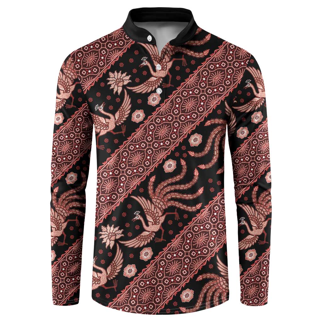 Indonesia Batik Pattern Button Sweatshirt Red Version