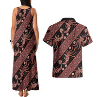 Indonesia Batik Pattern Couples Matching Tank Maxi Dress and Hawaiian Shirt Red Version