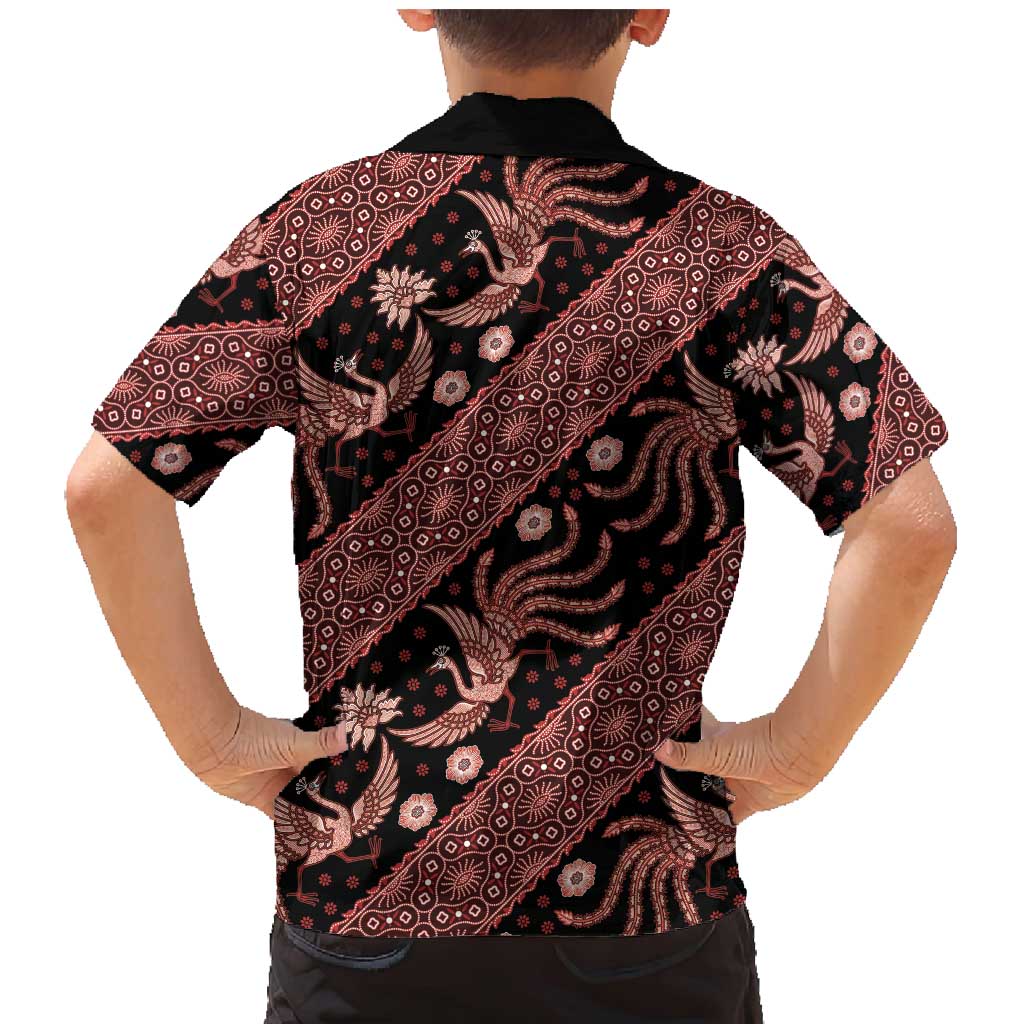 Indonesia Batik Pattern Family Matching Mermaid Dress and Hawaiian Shirt Red Version