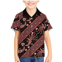 Indonesia Batik Pattern Family Matching Mermaid Dress and Hawaiian Shirt Red Version