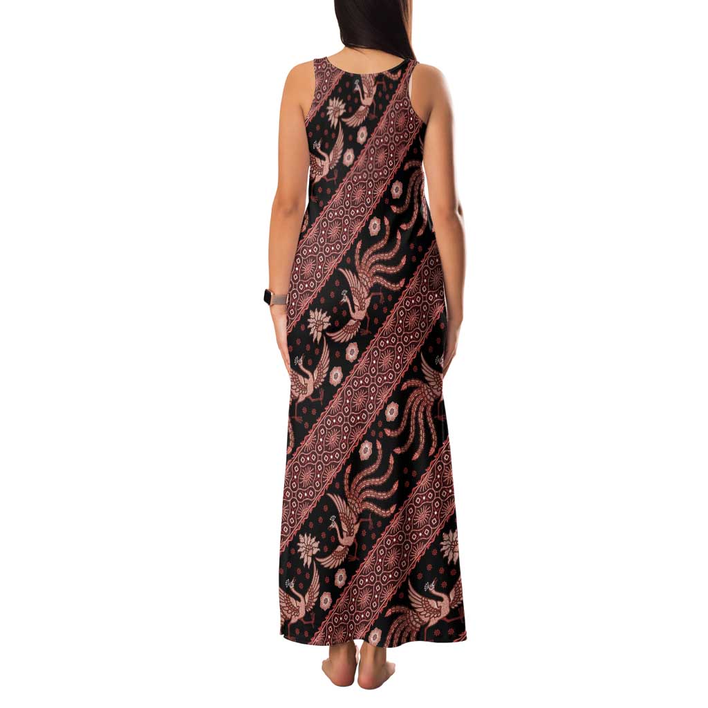 Indonesia Batik Pattern Family Matching Tank Maxi Dress and Hawaiian Shirt Red Version