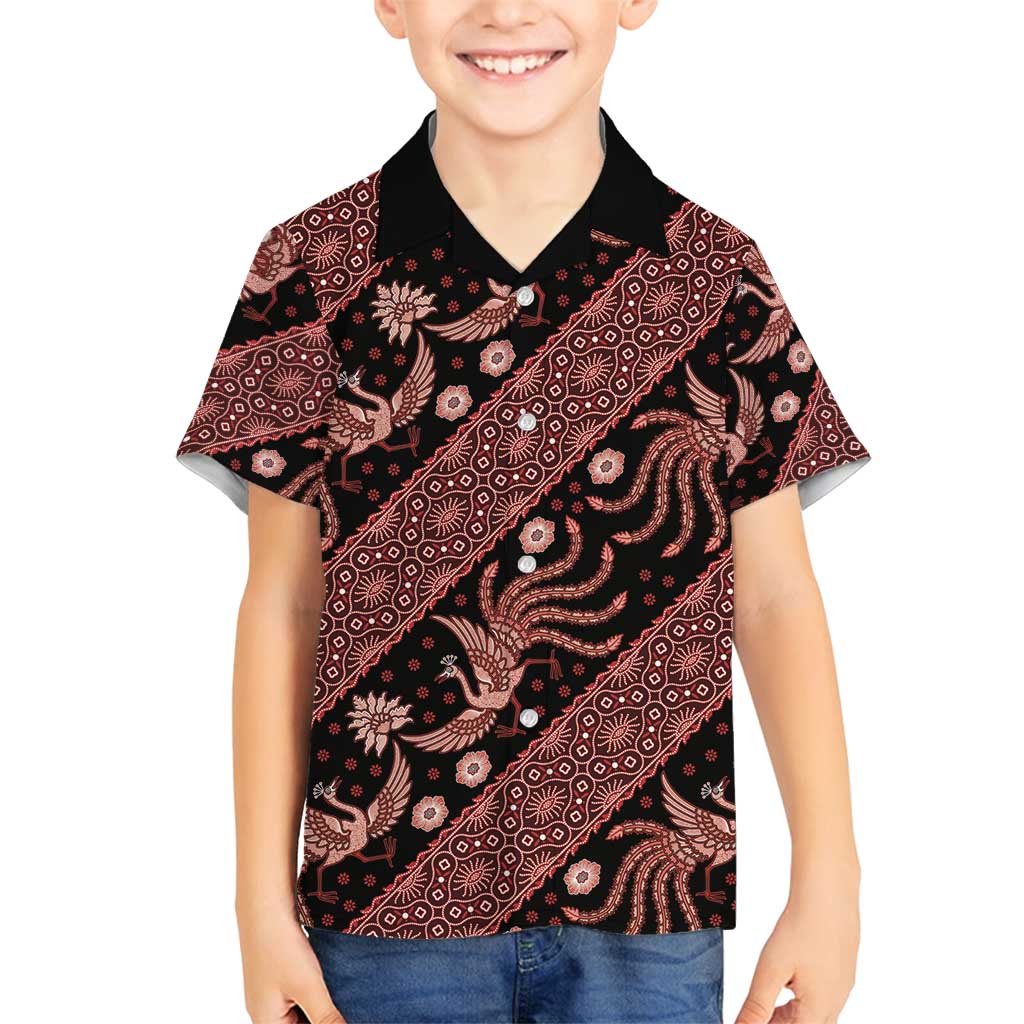 Indonesia Batik Pattern Family Matching Tank Maxi Dress and Hawaiian Shirt Red Version