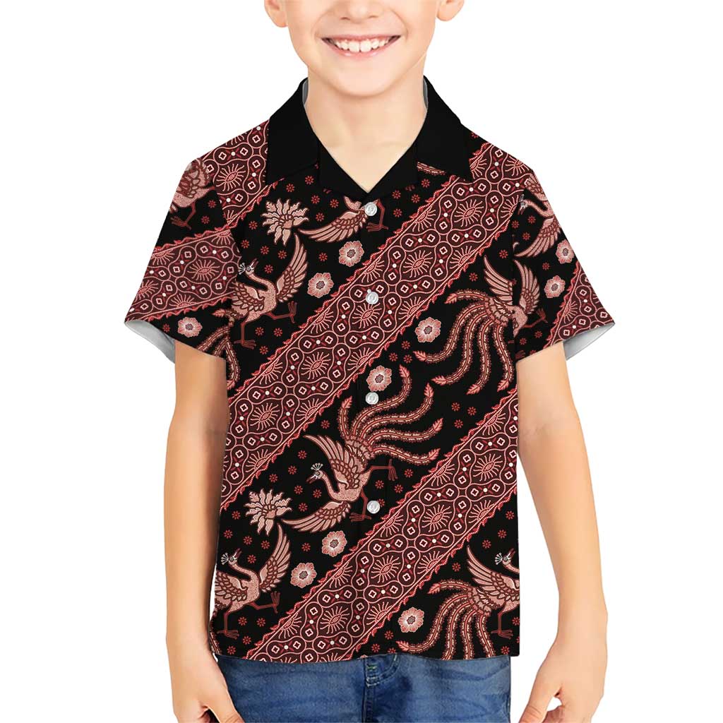 Indonesia Batik Pattern Kid Hawaiian Shirt Red Version
