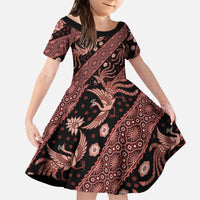 Indonesia Batik Pattern Kid Short Sleeve Dress Red Version