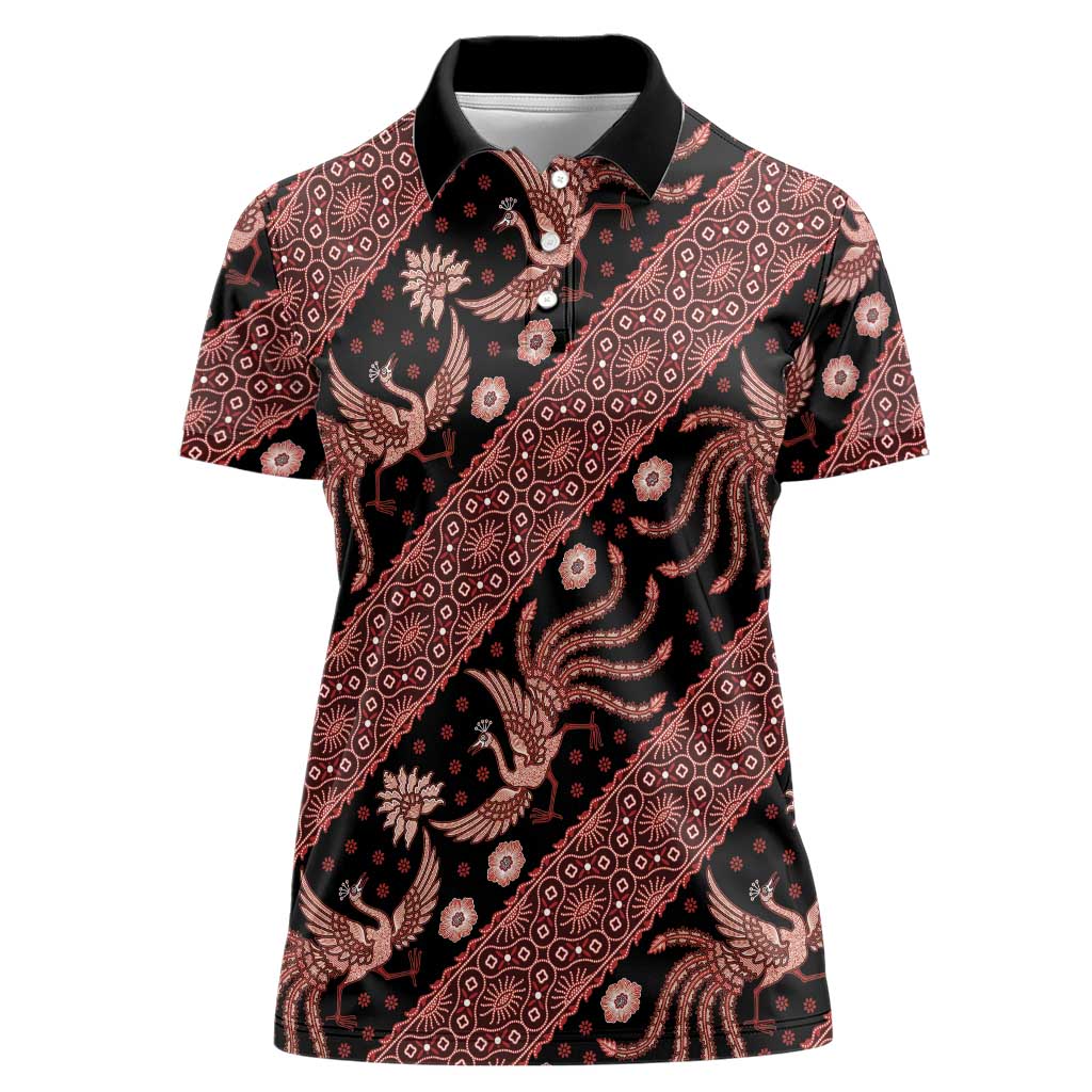 Indonesia Batik Pattern Women Polo Shirt Red Version