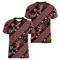 Indonesia Batik Pattern Women V-Neck T-Shirt Red Version
