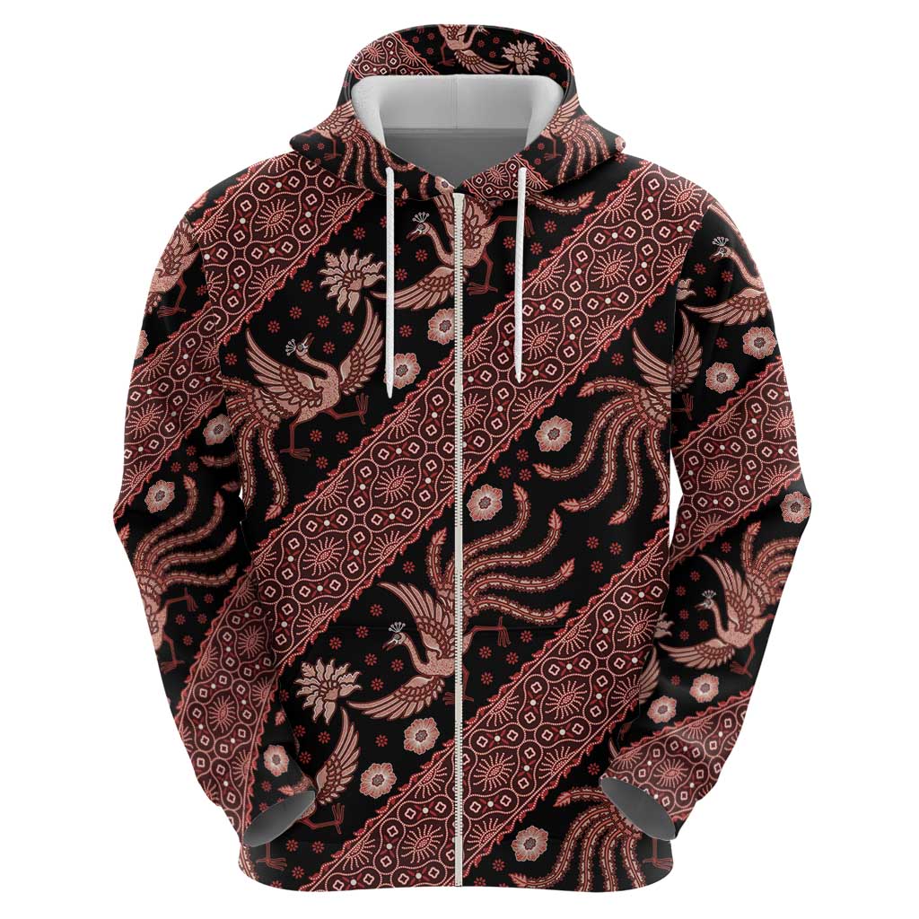 Indonesia Batik Pattern Zip Hoodie Red Version