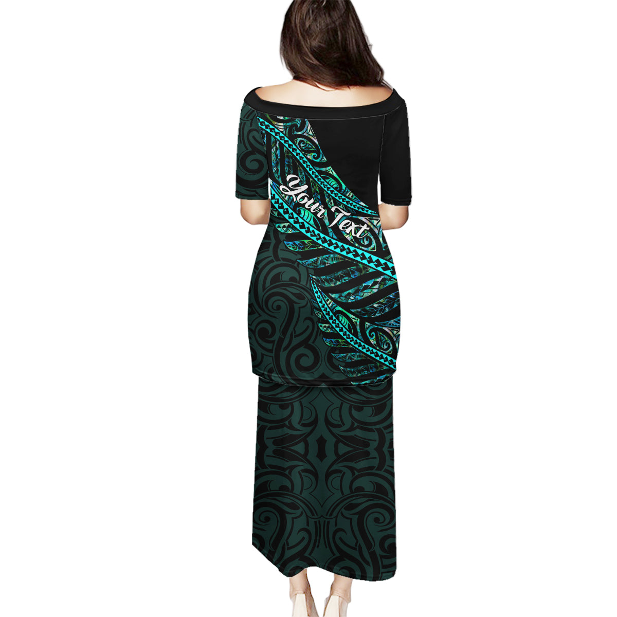 Personalised Aotearoa Family Matching Puletasi Dress and Hawaiian Shirt Silver Fern Mix Paua Shell Polynesian Pattern LT01 - Polynesian Pride