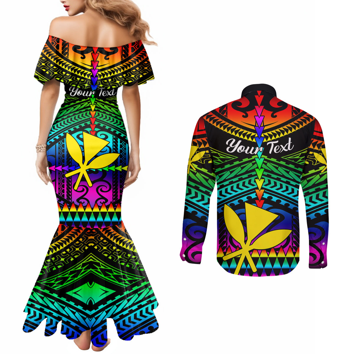 personalised-hawaii-couples-matching-mermaid-dress-and-long-sleeve-button-shirts-kanaka-maoli-kakau-2023-national-coming-out-day