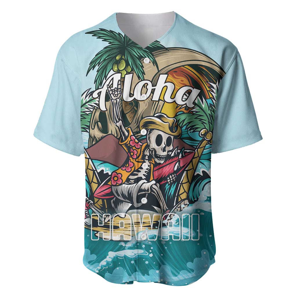 Personalized Aloha Hawaii Skeleton Baseball Jersey Tropical Summer Vibe LT01 Blue - Polynesian Pride