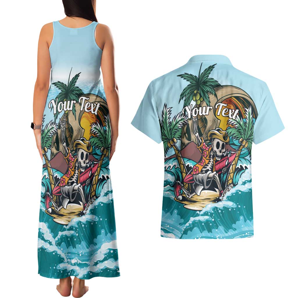 Personalized Aloha Hawaii Skeleton Couples Matching Tank Maxi Dress and Hawaiian Shirt Tropical Summer Vibe