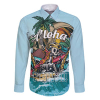 Personalized Aloha Hawaii Skeleton Family Matching Long Sleeve Bodycon Dress and Hawaiian Shirt Tropical Summer Vibe