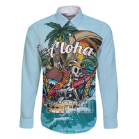 Personalized Aloha Hawaii Skeleton Family Matching Off The Shoulder Long Sleeve Dress and Hawaiian Shirt Tropical Summer Vibe