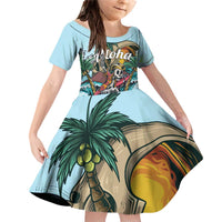 Personalized Aloha Hawaii Skeleton Family Matching Off Shoulder Short Dress and Hawaiian Shirt Tropical Summer Vibe