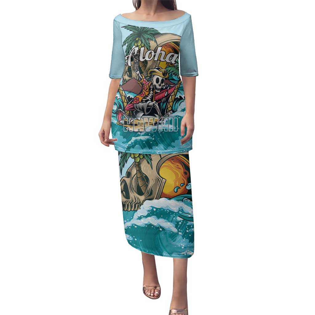 Personalized Aloha Hawaii Skeleton Family Matching Puletasi and Hawaiian Shirt Tropical Summer Vibe