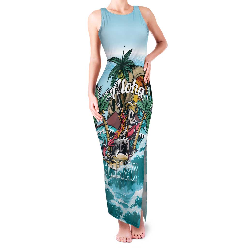 Personalized Aloha Hawaii Skeleton Family Matching Tank Maxi Dress and Hawaiian Shirt Tropical Summer Vibe
