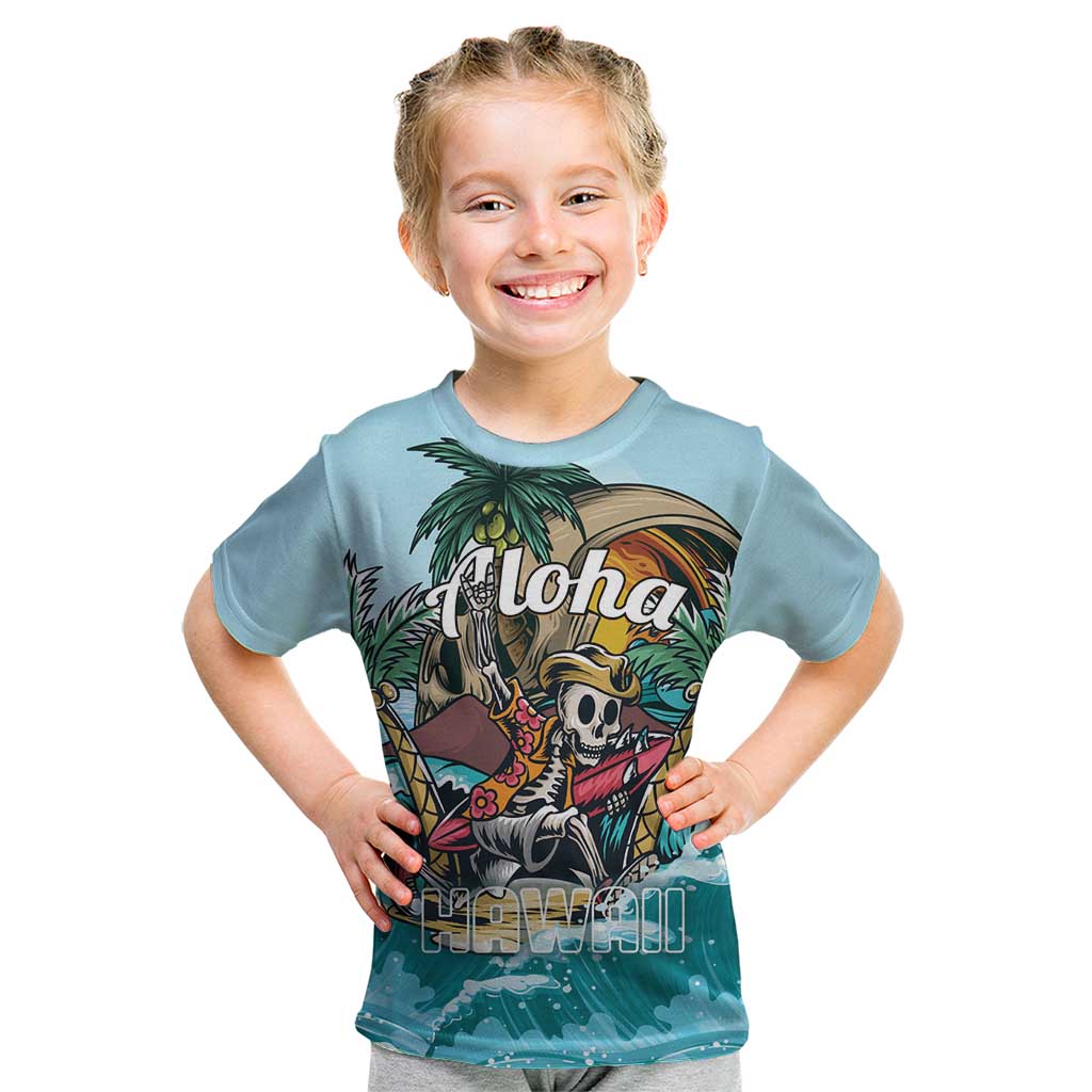 Personalized Aloha Hawaii Skeleton Kid T Shirt Tropical Summer Vibe LT01 Blue - Polynesian Pride
