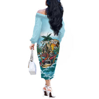 Personalized Aloha Hawaii Skeleton Off The Shoulder Long Sleeve Dress Tropical Summer Vibe