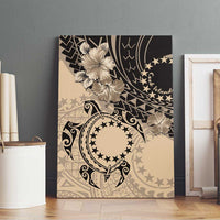 Cook Islands Turtle Canvas Wall Art Stars and Hibiscus - Beige