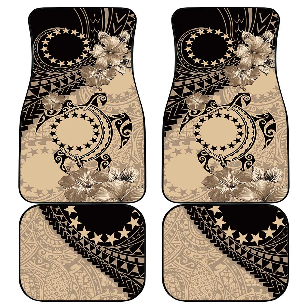 Cook Islands Turtle Car Mats Stars and Hibiscus - Beige