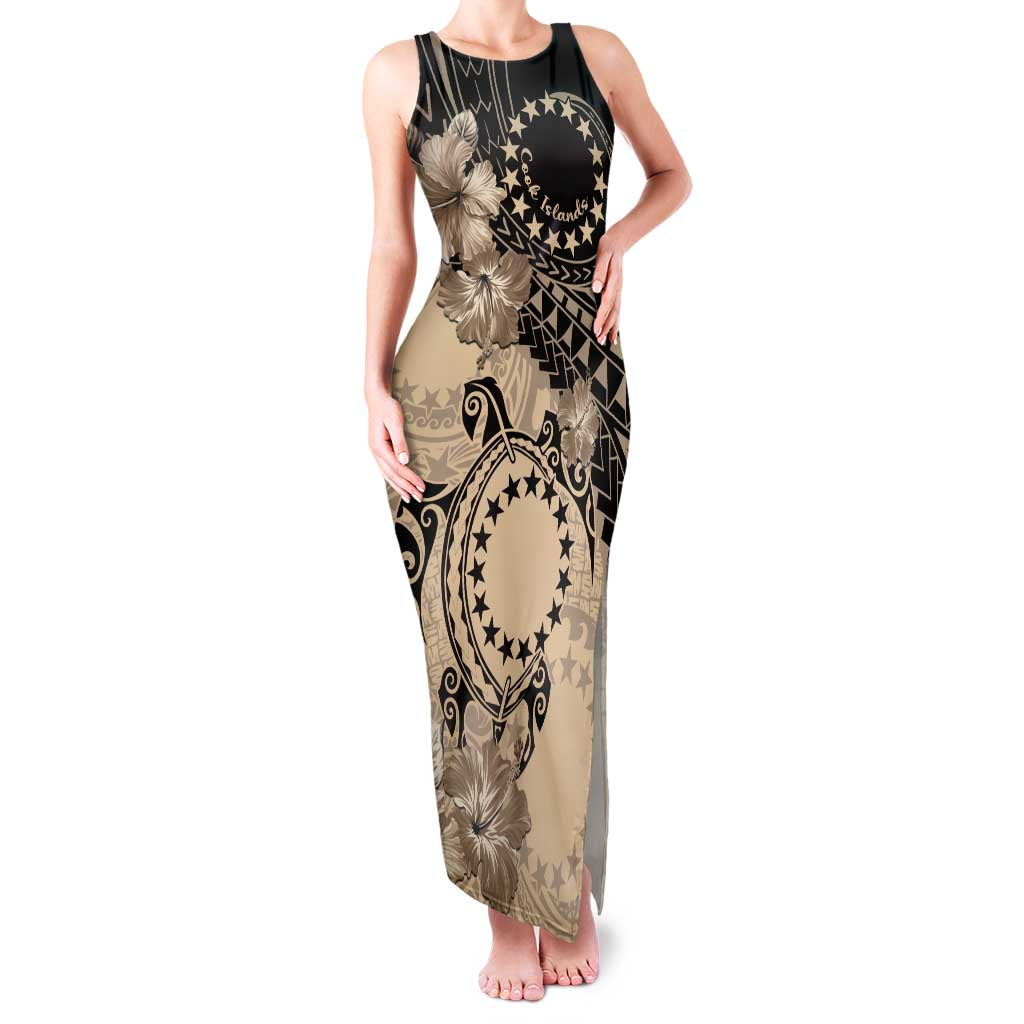 Cook Islands Turtle Family Matching Tank Maxi Dress and Hawaiian Shirt Stars and Hibiscus - Beige