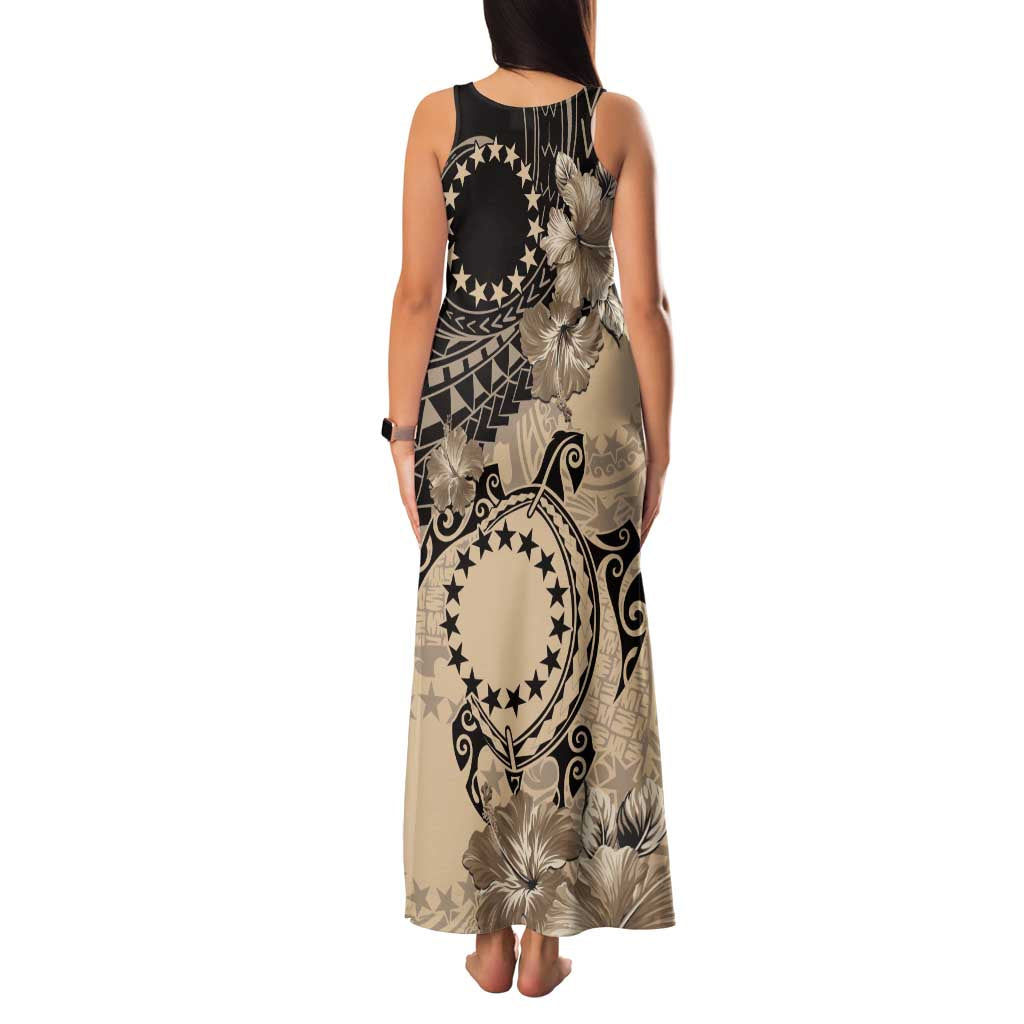 Cook Islands Turtle Family Matching Tank Maxi Dress and Hawaiian Shirt Stars and Hibiscus - Beige